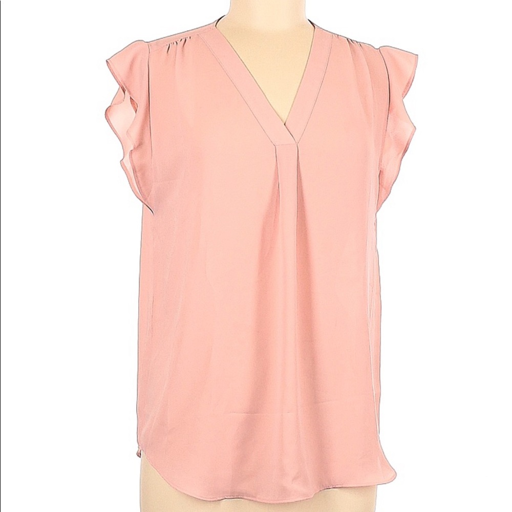 Pink V Neck Office Blouse